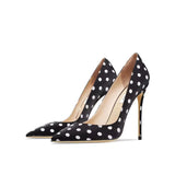 Women's Leather Polka Dot Pointed Toe Heels - White - 1 / 10cm Heel - 45 B - Silk/Leather - image 22