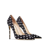 Women's Leather Polka Dot Pointed Toe Heels - White - 1 / 10cm Heel - 45 B - Silk/Leather - image 24