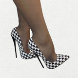 Women's Custom Houndstooth Super High Heels - Black/White - 1 / 12cm Heel - 46 B - PU Leather - image 14