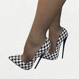 Women's Custom Houndstooth Super High Heels - Black/White - 1 / 12cm Heel - 46 B - PU Leather - image 18