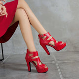 Women's Block Heeled Platform Sandals - Black - Heels - 43 B - PU Leather - image 14