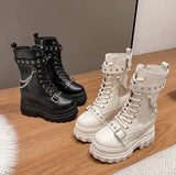 Women's Gothic Round Toe Chunky Boots - Black - 42 B - PU Leather - image 20