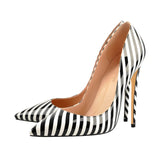 Women's Luxury Striped High Heel Stilettos - Black/White - 12cm Heel - 46 B - PU Leather - image 11