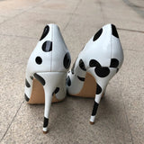 Women's White Black Polka Dot Heels - White/Black - 1 / 12cm Heel - 46 B - Patent Leather - image 4