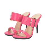 Women's Big Buckle High Heel Slides - Black - Formal Shoes - 43 B - PU Leather - image 23
