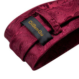 Funki Buys | Neckties | Men's 3 Pcs Red Silk Paisley Tie Set