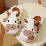 Women's Cute Plush Warm Cow Slippers - Black/White - Cow Slippers - XXL - Plush - image 19