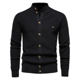 Men's Mock Neck Buttoned Cardigans - Black - Mock Neck Cardigan - XXL - Polyester - image 13