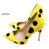 Women's Yellow Black Polka Dot Heels - Yellow/Black - 1 / 12cm Heel - 46 B - Patent Leather - image 15