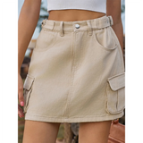 Women's Short Denim Skirt with Pockets - Mocha - Short Skirt - 2XL - Rayon - image 5