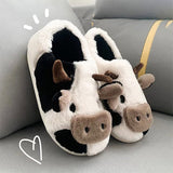 Women's Fluffy Winter Slippers - Coffee - Cow Slides - 36-37 - Plush - image 5