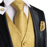 Men's 4 Pcs Luxury Gold Vest Tie Set - Gold - 4Pcs Set -MJ-0009 - XXXL - Silk - image 3