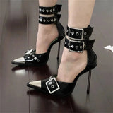 Women's Belt Buckle Stilettos Punk Style - Black - Belt Strap Shoes - 42 B - PU Leather - image 17