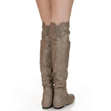 Women's Over Knee Ruched Flat Boots - Black - Over Knee Boots - 45 B - PU Suede Leather - image 8