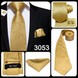 Men's 3 Pcs Luxury Golden Tie Set - Yellow - N-3053 - One Size - Silk - image 5