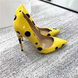 Women's Yellow Black Polka Dot Heels - Yellow/Black - 1 / 12cm Heel - 46 B - Patent Leather - image 8