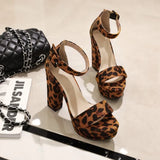 Women's High Leopard Print Platform Sandals - Leopard Pattern - Beige Brown - 44 B - PU Suede Leather - image 11