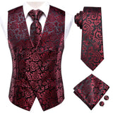 Men's 4 Pcs Silk Slim Fashion Waistcoat Sets - Burgundy - Style 1 / 4Pcs Set - MJ-0051 - XXXL - Silk - image 16