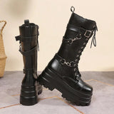 Women's Gothic Punk Retro Biker Boots - Black - 1 / Combat Boots - 10 B - PU Leather - image 9
