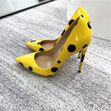 Women's Yellow Black Polka Dot Heels - Yellow/Black - 1 / 12cm Heel - 46 B - Patent Leather - image 12