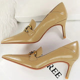 Women's Low Pointed Toe Buckle Pumps - Brown - Pumps - 40 B - PU Leather - image 29