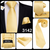 Men's 3 Pcs Classic Yellow Gold Tie Sets - Gold - C-3053 - One Size - Silk - image 26