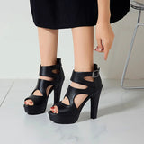 Women's Block Heeled Platform Sandals - Black - Heels - 43 B - PU Leather - image 2
