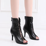 Women's Latin Lace Up Dance Boots - Black - Cuban Heel 7.5cm - 10 B - PU Leather - image 9