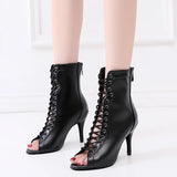 Women's Latin Lace Up Dance Boots - Black - Cuban Heel 7.5cm - 10 B - PU Leather - image 7