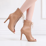 Women's Latin Lace Up Dance Boots - Black - Cuban Heel 7.5cm - 10 B - PU Leather - image 2
