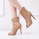 Women's Latin Lace Up Dance Boots - Black - Cuban Heel 7.5cm - 10 B - PU Leather - image 5