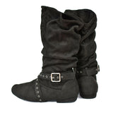 Women's Faux Suede Mid-Calf Flat Boots - Black - Boots - 42 B - PU Suede Leather - image 6