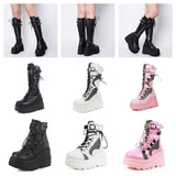 Funki Buys | Boots | Women's Goth Lace Up Platform Wedges