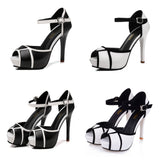 Women's Elegant High Fashion Sandals - Black/White - Stiletto Sandals - 41 B - PU Leather - image 43