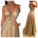 Women's Long Sparkly Prom Ball Dress - Gold - Ball Gown - 20W - Chiffon Sequin - image 34