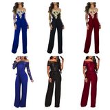 Women's Elegant Lace Evening Pantsuit - Black/Gold - Evening Jumpsuit - XXXL - Polyester Spandex - image 14