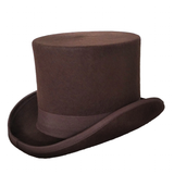Brown top hat on a white background