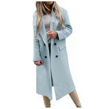 Women's Double Breasted Long Overcoat - Khaki - Women's Jacket - XXXL - Polyester - image 44