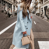 Women's Double Breasted Long Overcoat - Khaki - Women's Jacket - XXXL - Polyester - image 42
