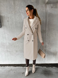 Women's Double Breasted Long Overcoat - Khaki - Women's Jacket - XXXL - Polyester - image 14