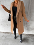 Women's Double Breasted Long Overcoat - Khaki - Women's Jacket - XXXL - Polyester - image 18