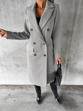 Women's Double Breasted Long Overcoat - Khaki - Women's Jacket - XXXL - Polyester - image 28