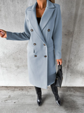 Women's Double Breasted Long Overcoat - Khaki - Women's Jacket - XXXL - Polyester - image 48