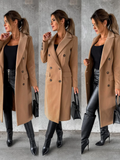 Women's Double Breasted Long Overcoat - Khaki - Women's Jacket - XXXL - Polyester - image 20