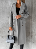 Women's Double Breasted Long Overcoat - Khaki - Women's Jacket - XXXL - Polyester - image 30