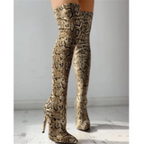 Women's High Stiletto Leopard Print Boots - Khaki - Leopard Print - 45 B - Plush Stretch Material - image 20