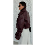 Women's Extra Long Faux Leather Coat - Brown - Long PU Leather Jacket - 5XL - PU leather - image 22