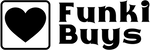 Black Funki Buys logo featuring a heart icon inside a rounded square on the left and the brand name in a stylized serif font on the right, set against a solid white background.