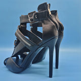 Women's Buckle Strap Zip Stiletto Sandals - Black - Gladiator Sandals - 46 B - PU Patent Leather - image 9