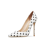 Women's Leather Polka Dot Pointed Toe Heels - White - 1 / 10cm Heel - 45 B - Silk/Leather - image 28